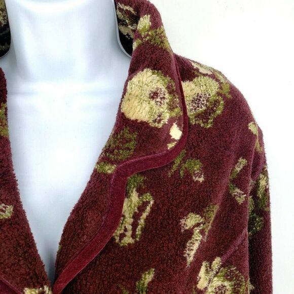 The Territory Ahead Womens Floral Sherpa Velour Fleece Jacket Blazer Maroon - Picture 4 of 10
